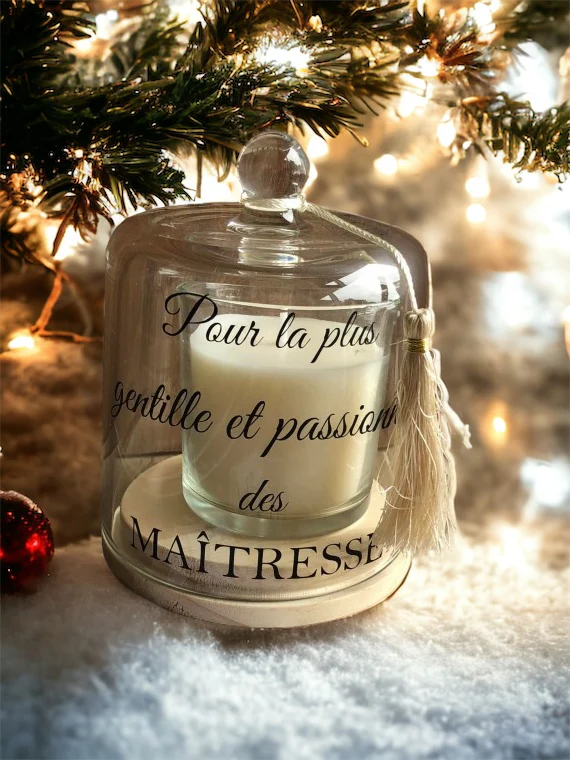 Bougie sous cloche en verre personnalisée, idée cadeau mamie, marraine ,maman, maîtresse, mariage – Image 7