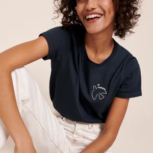 Le t-shirt brodé Mama bird en coton bio - charbon