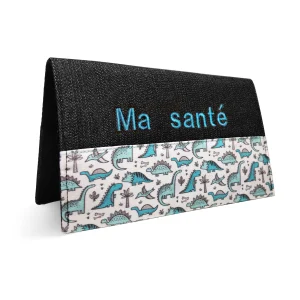 Protège carnet de santé personnalisé Lolikö Dino turquoise (motif : Caja_design)