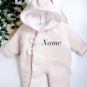 🧵 Combinaison Bébé personnalisée –  Polaire & Gaze de Coton – [0-3 Mois] ou [3-6 Mois]