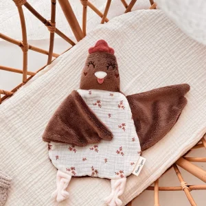Colette la Poulette  - Doudou Poule personnalisable -  Minky Chocolat