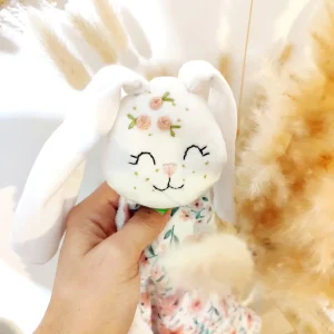 Doudou lapin Grace Blanc - doudou fait main personnalisé
