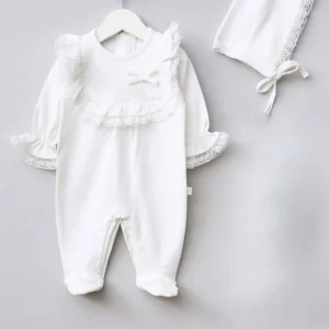 [Gamme Premium] Ensemble bébé fille – blanc pur ou rose perle, coton bio (0-6 mois)