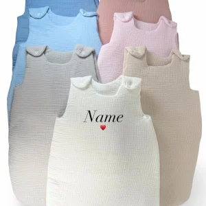 🧵 Gigoteuse personnalisée - Gaz de coton - brodée avec le prénom de votre bébé