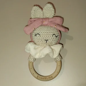 hochet lapinette vieux rose et doré