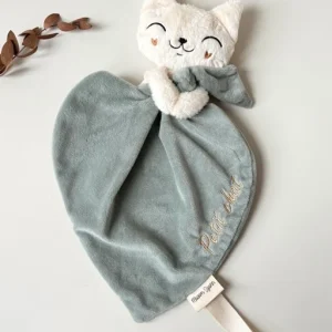 Doudou Chat Sasha - Doudou Feuille personnalisé - Minky Ecru