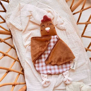 Colette la Poulette  - Doudou Poule personnalisable -  Minky Sucre Brun
