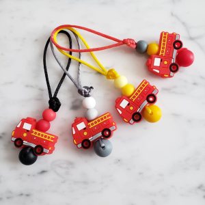 Tirette CAMION DE POMPIER pour fermeture éclair, zipette, accessoire sensoriel, bille de silicone