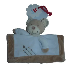 Doudou ours bleu marron - plat - Nicotoy