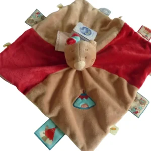 Doudou ours - marron rouge - plat - Noukie's