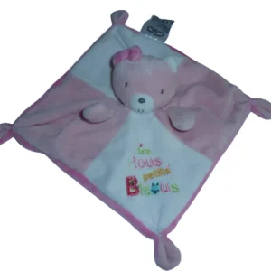 Doudou ours - rose blanc - plat - Mots d'Enfants