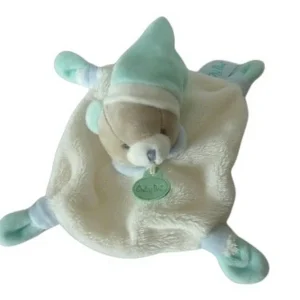 Doudou ours plat blanc vert bleu - Baby'Nat