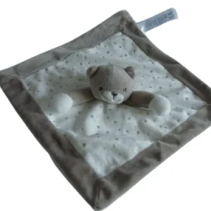 Doudou chat blanc et gris plat Obaibi
