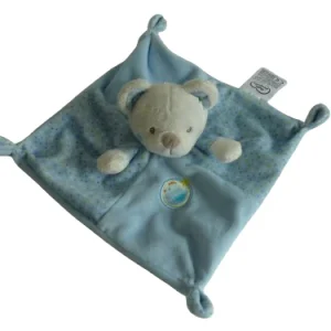 Doudou ours bleu plat Mots d'Enfants
