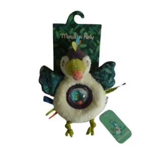Doudou Toucan beige et vert - hochet - Moulin Roty
