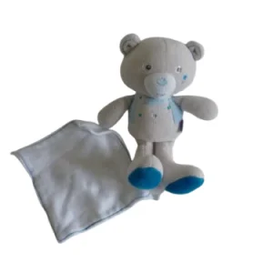 Peluche ours mouchoir gris et bleu Sucre d'Orge