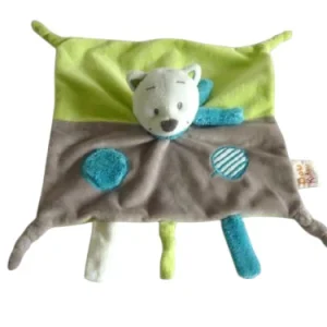 Doudou ours - marron vert turquoise - plat - Doukidou