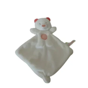 Doudou ours blanc pêche plat Sucre d'Orge