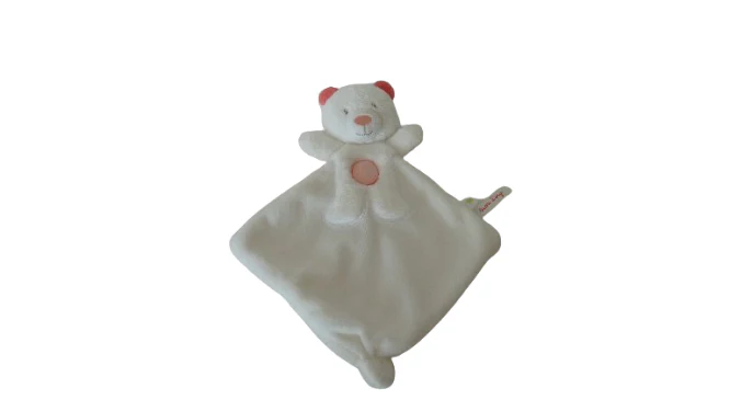 Doudou ours blanc pêche plat Sucre d'Orge