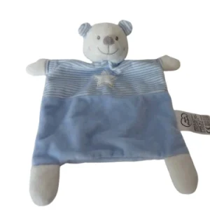 Doudou ours blanc et bleu plat Mots d'Enfants