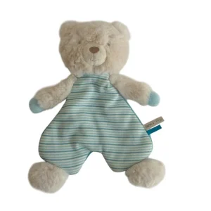 Doudou ours plat beige bleu - Sucre d'Orge