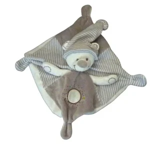 Doudou ours plat gris blanc - Mots d'Enfants