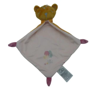 Doudou ours plat marron rose - Mots d'Enfants