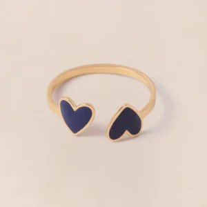 La bague Billie 2 cœurs bleus - dorée à l'or fin 24 carats