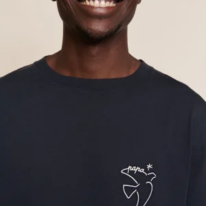 Le t-shirt brodé Papa bird en coton bio - charbon