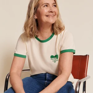 Le t-shirt coeur Mamie chérie en coton bio - crème