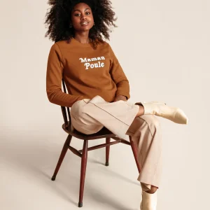 Le sweat Maman poule en coton bio - caramel