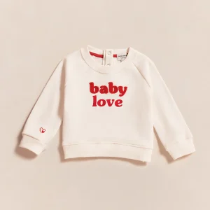 Le sweat brodé Baby love en coton bio - crème
