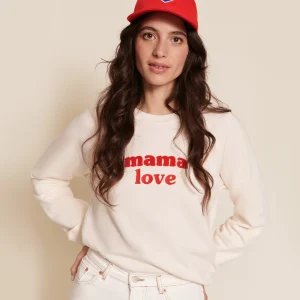 Le sweat brodé Mama love en coton bio - crème et rouge