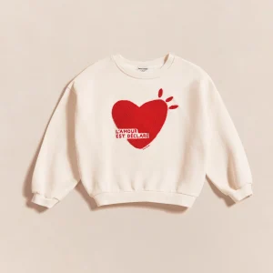 Le sweat l'amour est déclaré bouclette enfant en coton bio - crème