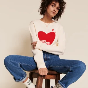 Le sweat l'amour est déclaré bouclette femme en coton bio - crème