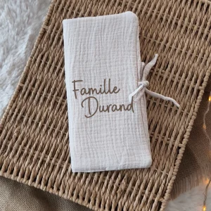 Livret de Famille - Gaze de coton Beige - Nom de Famille
