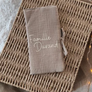 Livret de Famille - Gaze de coton Chocolat - Nom de Famille