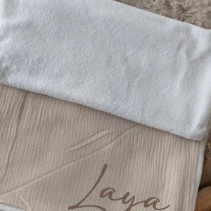 Couverture polaire gaze de coton  - Beige - Prénom