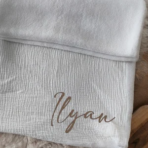 Couverture polaire gaze de coton  - Blanche - Prénom
