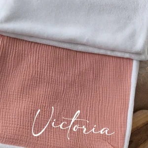 Couverture polaire gaze de coton  - Rose - Prénom