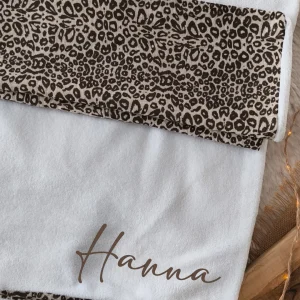 Couverture polaire gaze de coton  - Léopard - Prénom
