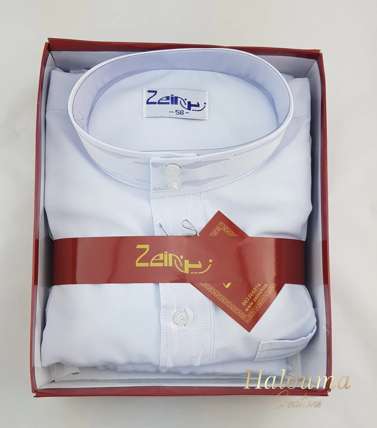 QAMIS QATARI SATINÉ BLANC POUR HOMME – Image 2