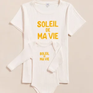 Le body et le t-shirt Soleil de ma vie en coton bio - crème