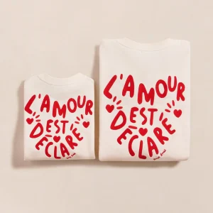 Le duo de sweats L'amour est déclaré en coton bio - crème / rouge