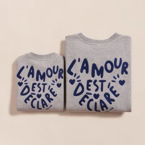 Le duo de sweats L'amour est déclaré en coton bio - gris chiné
