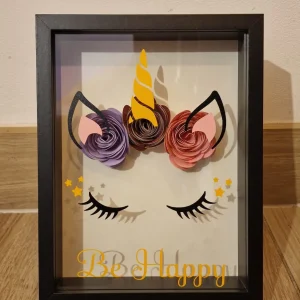 Cadre Licorne Fleur 3D