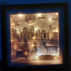 Cadre lumineux Noël - Cerfs et Père-Noël