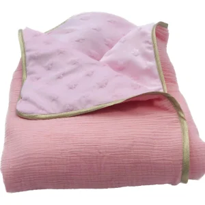 Couverture bébé personnalisée double gaze Nude biais doré