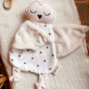 Louise la Chouette  - Doudou Chouette personnalisable -  Minky Écru