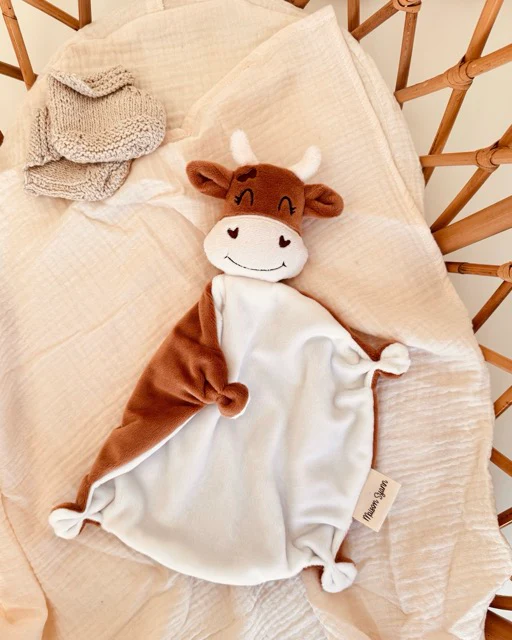 Eva la vache - Doudou vache personnalisable - Minky pêche – Image 3